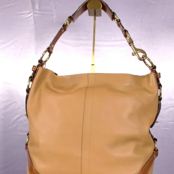 Coach Leather Hobo Shoulder Bag Tan Brown Brass Hardware NWOT - Picture 3 of 15